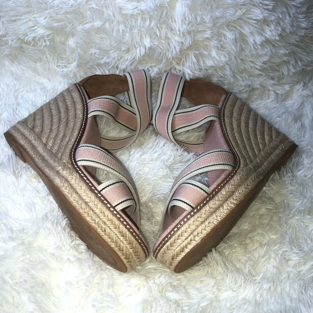 Tory Burch Pink and Tan Wedge Sandals size 10-11